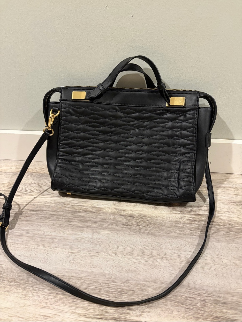 Ivanka Trump Black Quilted Leather Top-Handle Crossbody Bag